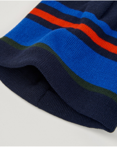 Ensemble bonnet et tour de cou en maille à rayures multicolores