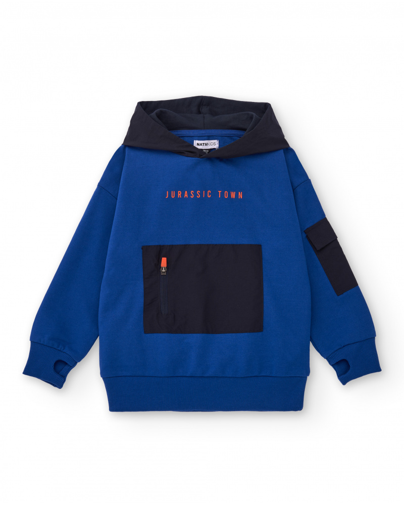 Sweat-shirt bleu à capuche pour garçon avec imprimé de ville