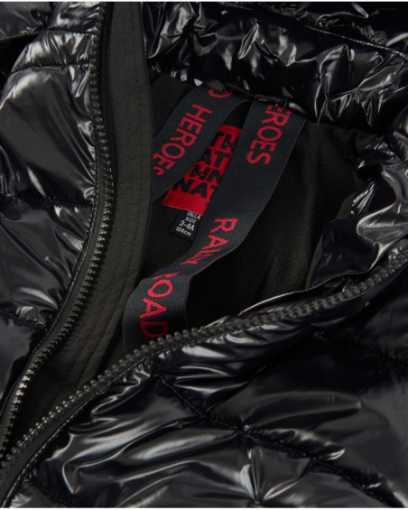 Manteau long matelassé noir avec capuche pour garçon