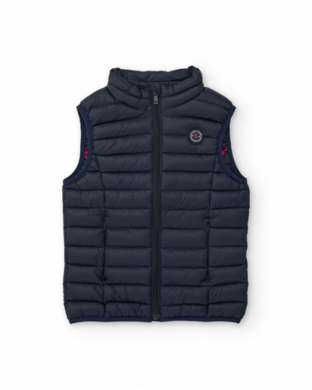Gilet matelassé de garçon bleu marine avec fermeture éclair frontale