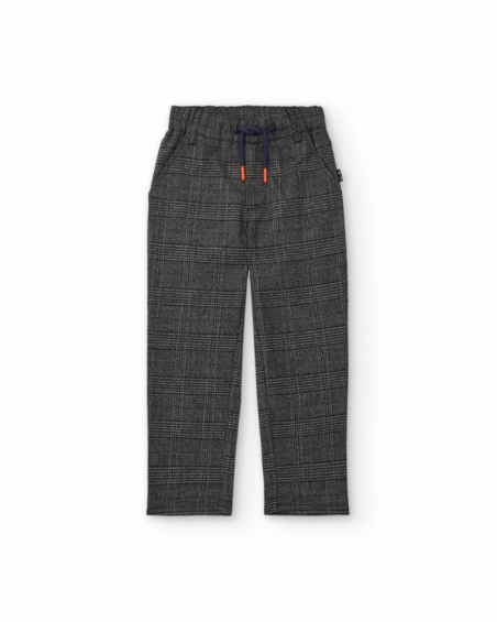 Pantalon gris à carreaux avec taille élastiquée pour garçon