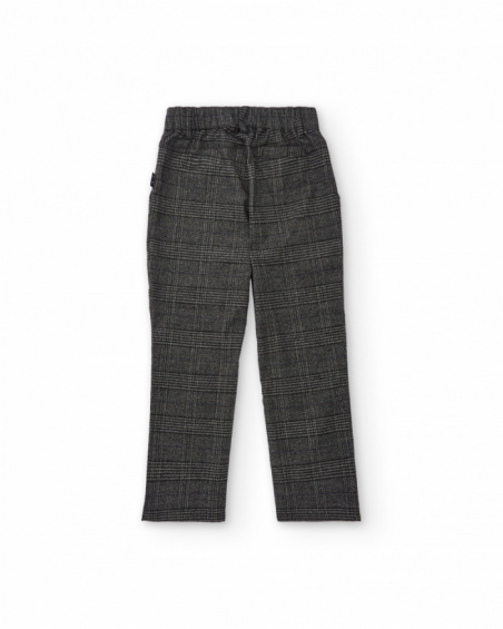 Pantalon gris à carreaux avec taille élastiquée pour garçon
