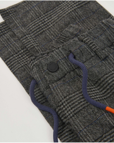 Pantalon gris à carreaux avec taille élastiquée pour garçon