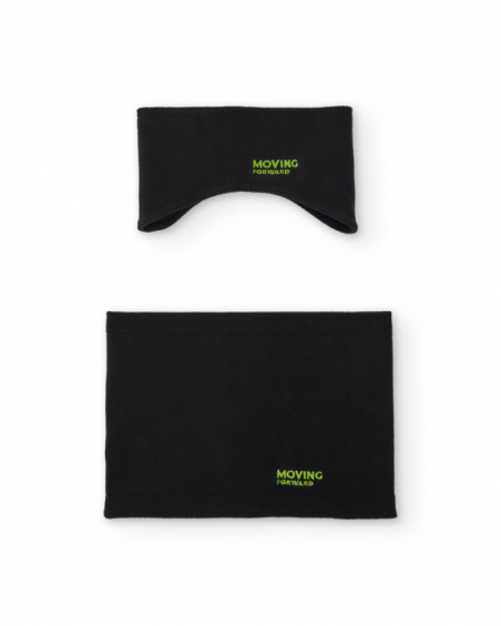 Ensemble bandeau et tour de cou polaire noir avec message fluo