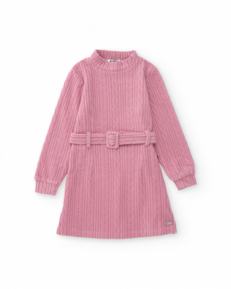 Robe en maille rose avec ceinture pour fille