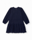 Robe bleu marine à manches longues en dentelle pour fille