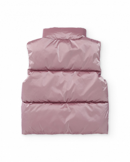 Gilet matelassé fille rose métallisé avec fermeture éclair et col montant