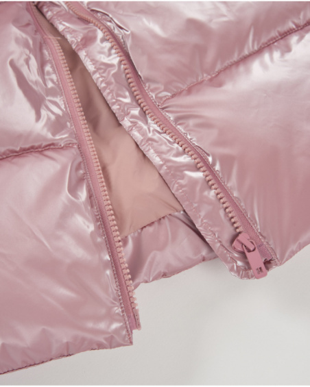 Gilet matelassé fille rose métallisé avec fermeture éclair et col montant