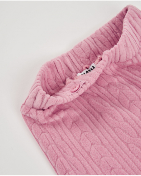 Pantalon long fille en rose avec maille torsadée et taille élastiquée