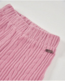 Pantalon long fille en rose avec maille torsadée et taille élastiquée