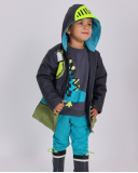 Imperméable pour garçon en noir avec capuche et imprimé chevalier | tuc tuc