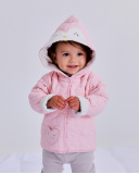 Veste matelassée pour nouveau-né en rose avec capuche décorée | tuc tuc