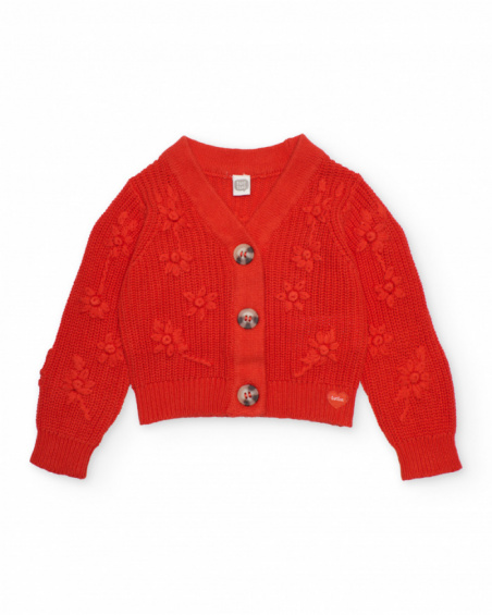 Veste fille en tricot avec fleurs en relief
