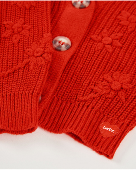 Veste fille en tricot avec fleurs en relief