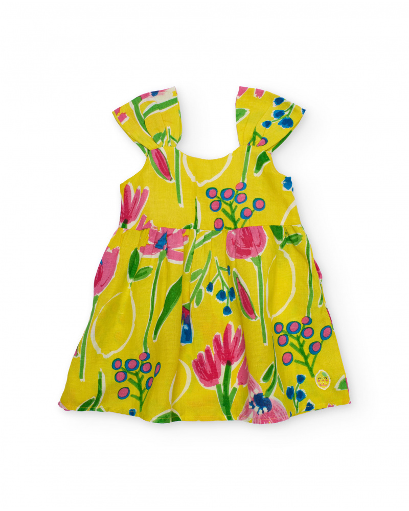 Robe fille en tissu chaîne et trame avec bretelles à volants