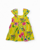 Robe fille en tissu chaîne et trame avec bretelles à volants