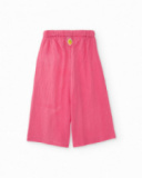 Pantalon fille en tissu chaîne et trame avec taille élastiquée