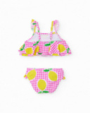 Bikini fille en maille sur fond vichy