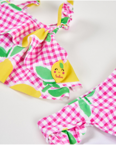 Bikini fille en maille sur fond vichy