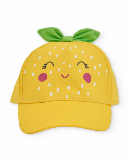 Casquette fille en tissu chaîne et trame avec feuilles décoratives