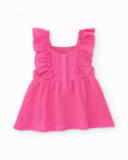 Robe fille en tissu chaîne et trame avec broderie sur le devant