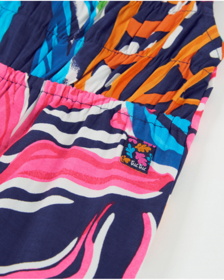Combinaison fille en tissu chaîne et trame avec imprimé marin