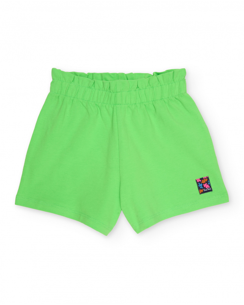 Short fille en maille avec taille élastiquée froncée