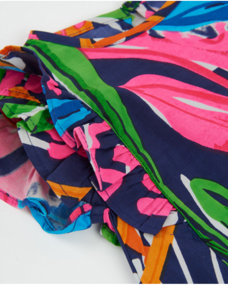 Blouse fille en tissu chaîne et trame avec fermeture au dos