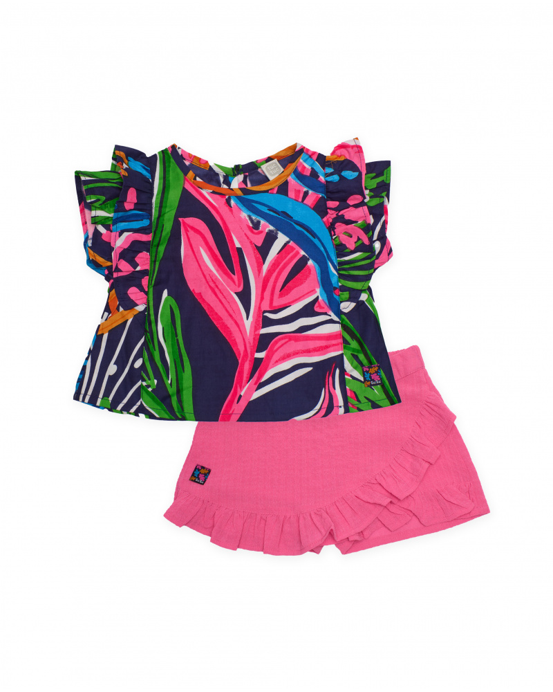 Ensemble fille en tissu chaîne et trame avec imprimé marin