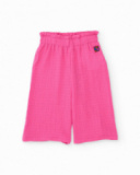 Pantalon fille en tissu chaîne et trame avec texture gaufrée