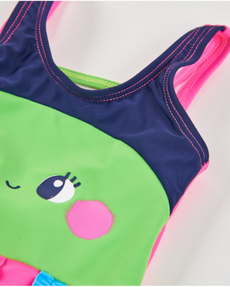Maillot de bain fille en maille avec bretelles froncées
