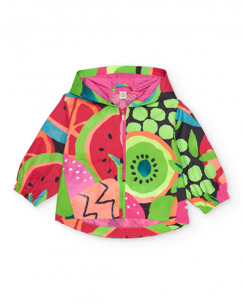 Veste fille en tissu chaîne et trame avec fermeture éclair