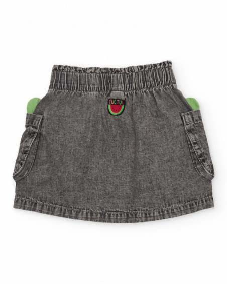 Jupe fille en tissu chaîne et trame en denim avec poches