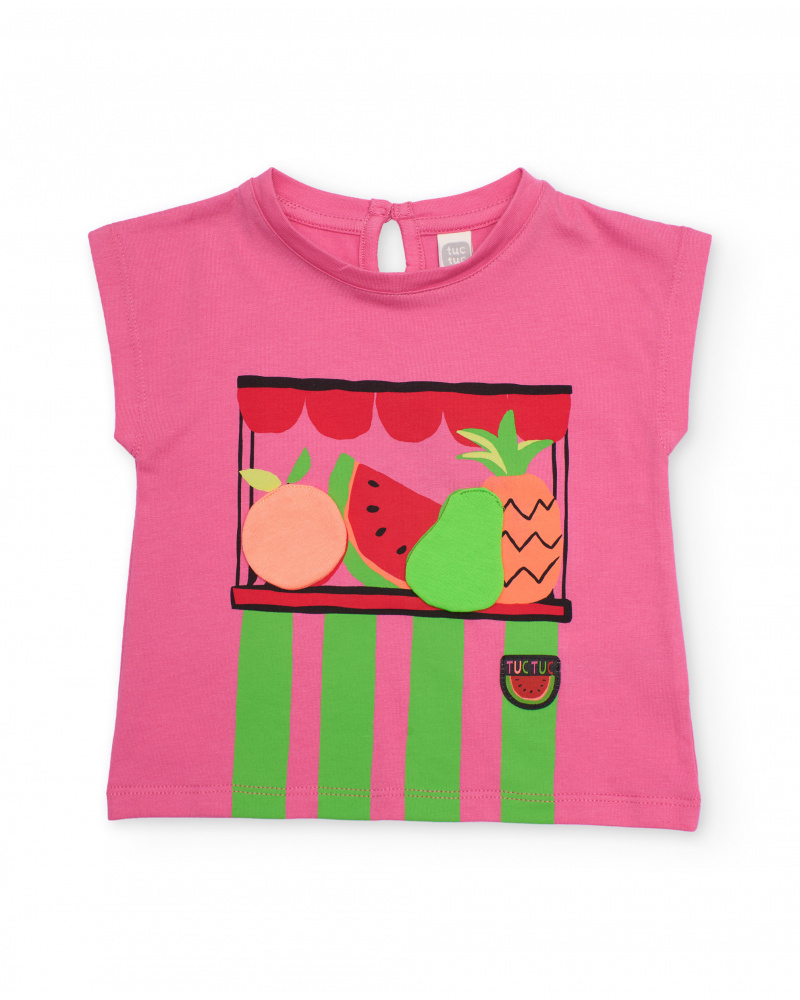 T-shirt fille en maille avec fruits en relief