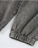 Pantalon fille en tissu chaîne et trame en denim effet délavé