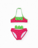 Bikini fille en maille avec petites feuilles en relief