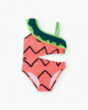 Maillot de bain fille en maille avec volant asymétrique