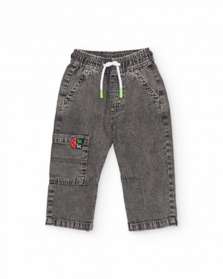 Pantalon garçon en tissu chaîne et trame en denim effet délavé