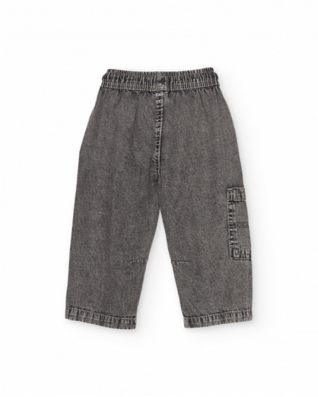 Pantalon garçon en tissu chaîne et trame en denim effet délavé