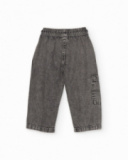 Pantalon garçon en tissu chaîne et trame en denim effet délavé