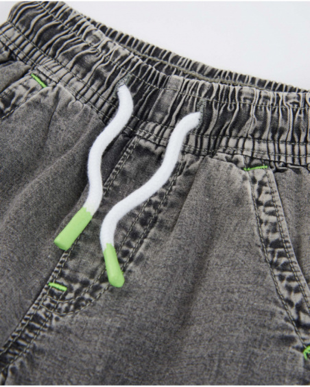 Pantalon garçon en tissu chaîne et trame en denim effet délavé