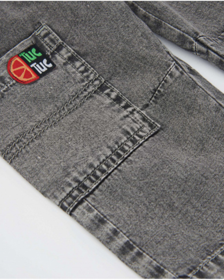 Pantalon garçon en tissu chaîne et trame en denim effet délavé