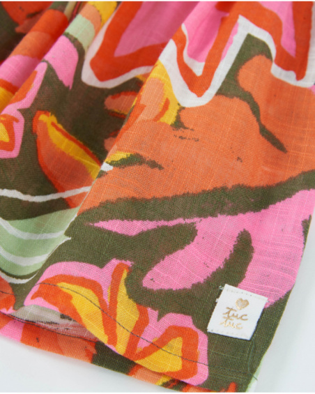 Robe fille en tissu chaîne et trame avec fronces sur le devant