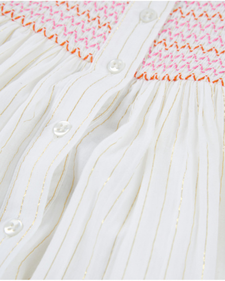 Robe fille en tissu chaîne et trame avec empiècement smocké