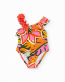 Maillot de bain fille en maille avec bretelle asymétrique