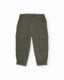 Pantalon garçon en tissu chaîne et trame avec poches cargo