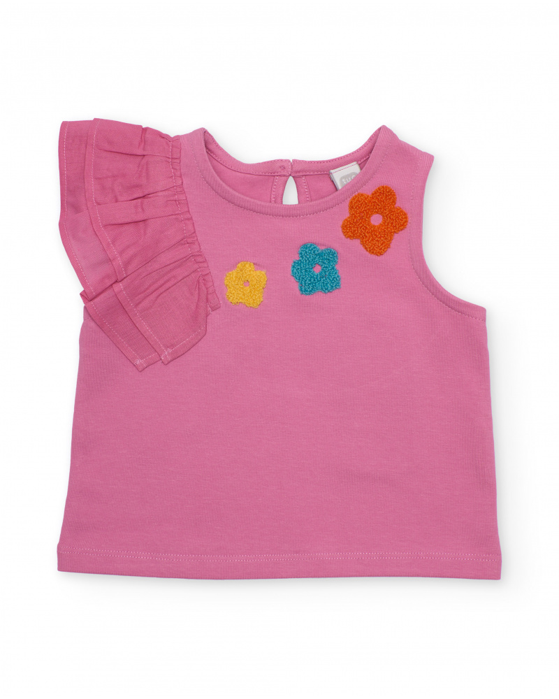 T-shirt pour fille en maille avec volant sur le côté