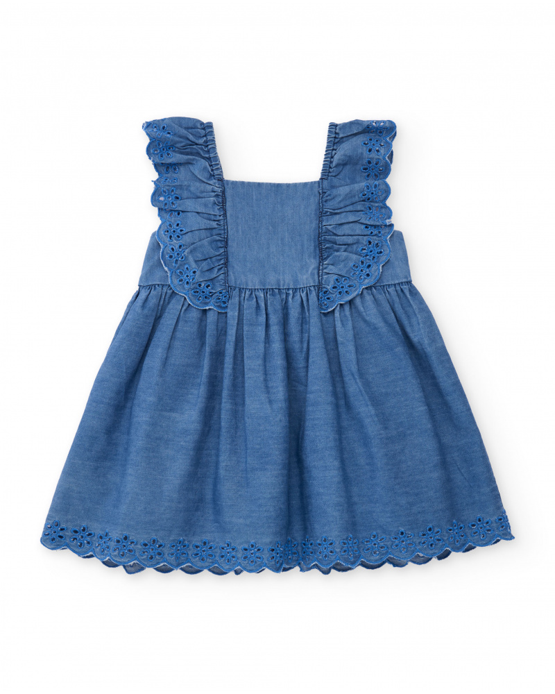 Robe pour fille en toile avec volants et broderie florale