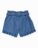 Short pour fille en toile avec broderies florales