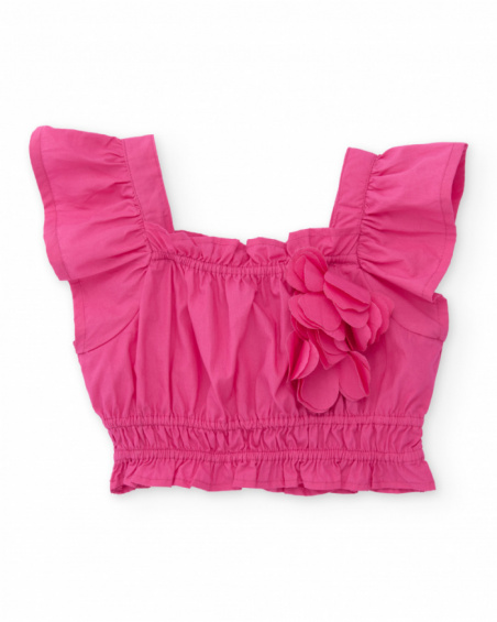 Top pour fille en toile avec application de fleurs